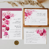 Boho Magenta Hot Roze Roos Bloemen Bruiloft Foto Save The Date