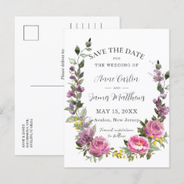 Boho Magenta Paarse Bloemen Bruiloft Save the Date Aankondigingskaart