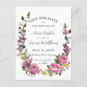 Boho Magenta Paarse Bloemen Bruiloft Save the Date Aankondigingskaart (Voorkant)