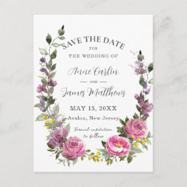 Boho Magenta Paarse Bloemen Bruiloft Save the Date Aankondigingskaart