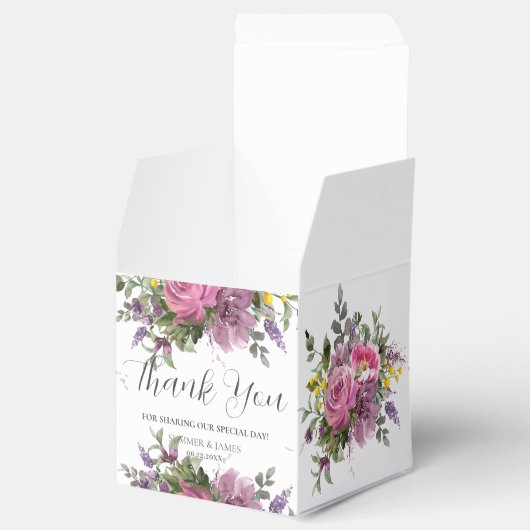 Boho Magenta Paarse Roze Mauve Bloemenbruiloft Bedankdoosjes (Geopend)