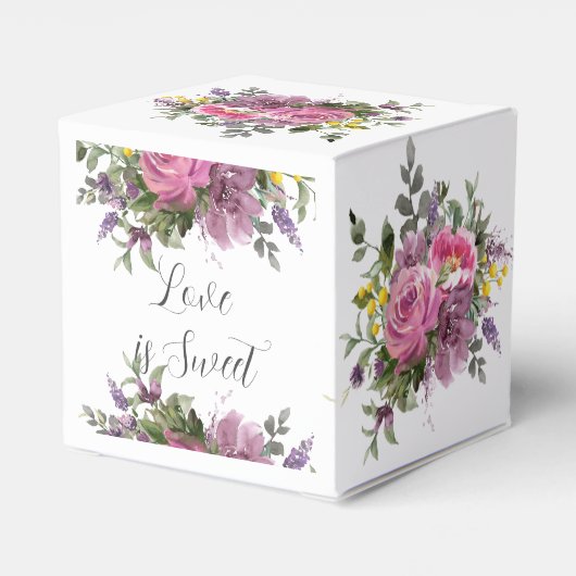 Boho Magenta Paarse Roze Mauve Bloemenbruiloft Bedankdoosjes (Achterkant)