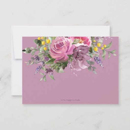 Boho Magenta Paarse Roze Mauve Bloemenbruiloft RSVP Kaartje (Achterkant)
