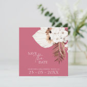 Boho Magenta Pink White Pampas Grass Wedding Save The Date (Staand voorkant)