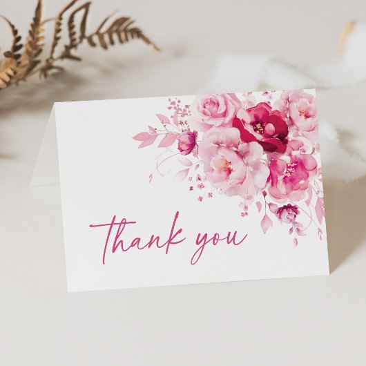 Boho Magenta Roze Bloemige Bruiloft Borrel Bedankkaart
