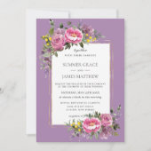 Boho magenta roze lavendel Paarse groen bruiloft Kaart (Voorkant)