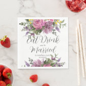 Boho Magenta Roze Paarse Bloemen Bruiloft Eet Drin Servet (Insitu)