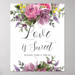 Boho magenta roze Paarse bloemenbruiloft liefdestr Poster