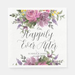 Boho magenta roze Paarse bloemenbruiloft ooit na Servet