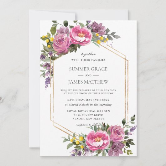 Boho Magenta Roze Paarse Geometrische Bruiloft Kaart (Voorkant)