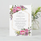 Boho Magenta Roze Paarse Geometrische Bruiloft Kaart (Staand voorkant)