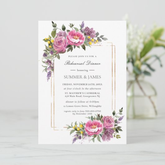 Boho magenta roze Paarse repetitie diner Kaart (Staand voorkant)