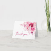 Boho Magenta Roze Roze Bloemige Bruiloft Feest Bedankkaart (Voorkant)