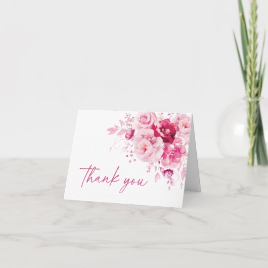 Boho Magenta Roze Roze Bloemige Bruiloft Feest Bedankkaart (Voorkant)