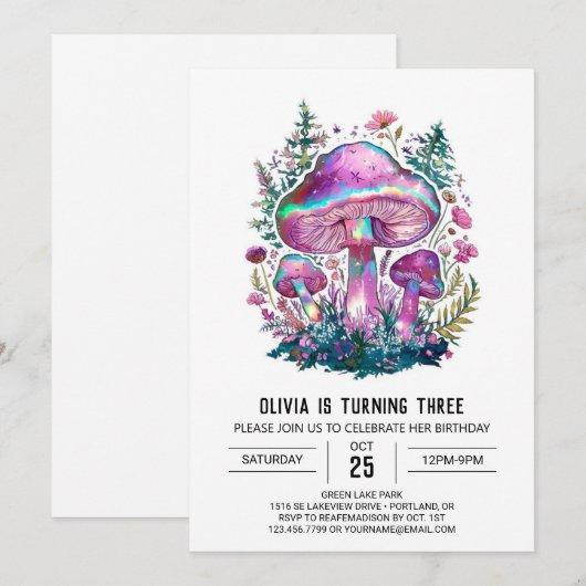 Boho Magical Digital Mushroom Verjaardag Kaart (Voorkant / Achterkant)