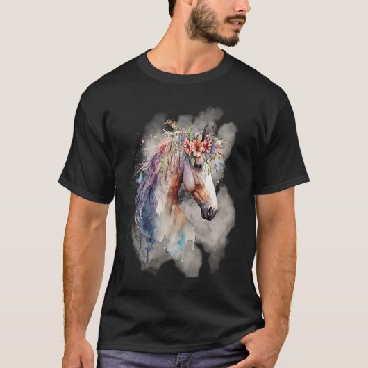 Boho Magical Horse with Flowers Lavender Pink T-shirt (Voorkant)