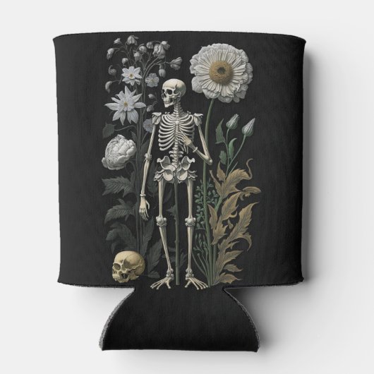  boho magie floraal skelet in zwart blikjeskoeler (Achterkant)