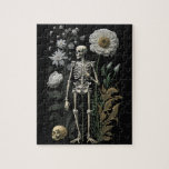 boho magie floraal skelet in zwart legpuzzel<br><div class="desc">bohemisch skelet in bloemen op zwarte achtergrond. Florale magie boho puzzel voor de dag van de dood of halloween.</div>