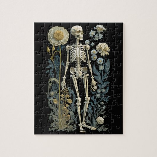  boho magie floraal skelet in zwart legpuzzel (Verticaal)