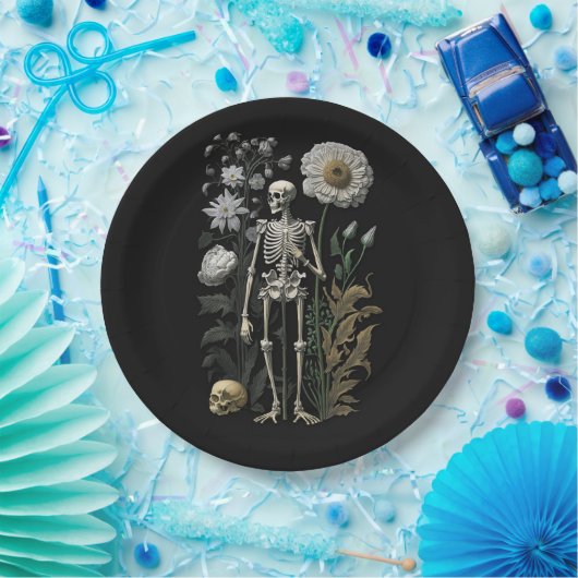  boho magie floraal skelet in zwart papieren bordje (Feest)