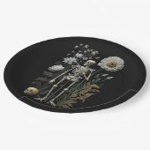 boho magie floraal skelet in zwart papieren bordje (Gekanteld)