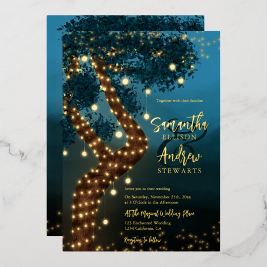 Boho magisch betoverend bosbos bruiloft folie uitnodiging (Voorkant / Achterkant)