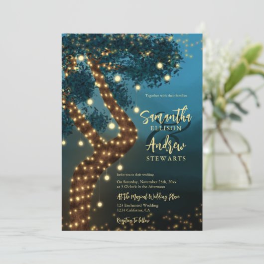 Boho magisch betoverend bosbos bruiloft kaart (Staand voorkant)