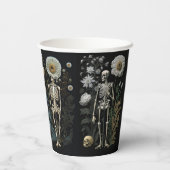  boho magisch mystiek bloemenskelet in zwart papieren bekers (Achterkant)