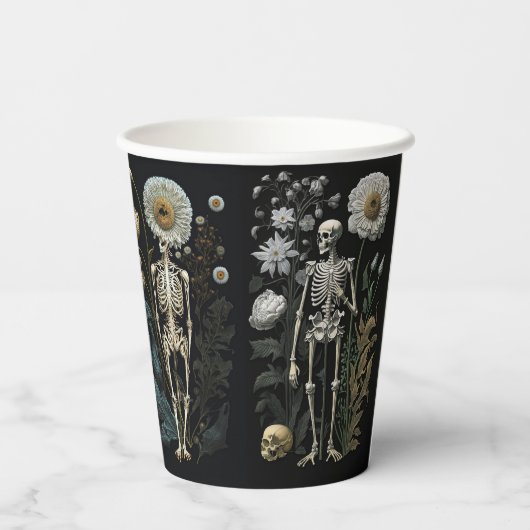 boho magisch mystiek bloemenskelet in zwart papieren bekers (Achterkant)