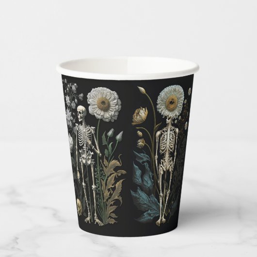 boho magisch mystiek bloemenskelet in zwart papieren bekers (Links)