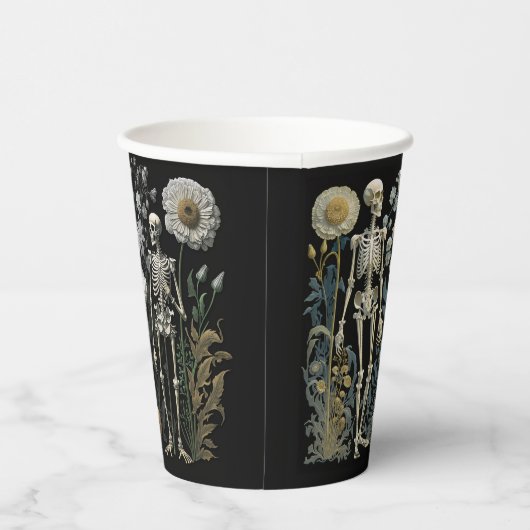  boho magisch mystiek bloemenskelet in zwart papieren bekers (Rechts)