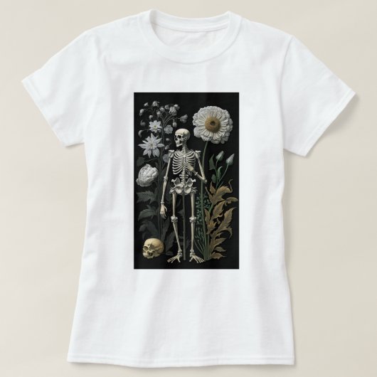  boho magisch mystiek bloemenskelet in zwart t-shirt (Design voorkant)