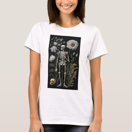  boho magisch mystiek bloemenskelet in zwart t-shirt (Voorkant)
