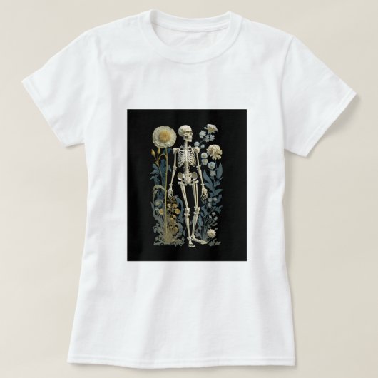 boho magisch mystiek bloemenskelet in zwart t-shirt (Design voorkant)