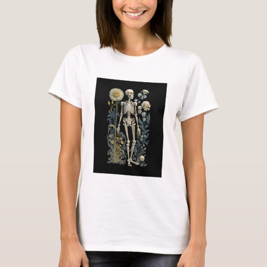  boho magisch mystiek bloemenskelet in zwart t-shirt (Voorkant)