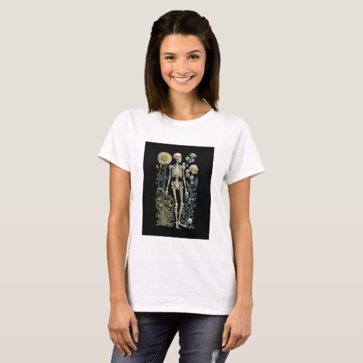  boho magisch mystiek bloemenskelet in zwart t-shirt (Voorkant volledig)