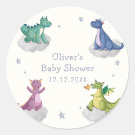 Boho Magische Kleine Sterren Draak Baby Shower Ronde Sticker