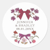 Boho Magneta Ribbons Floral Wedding Favoriet Ronde Sticker (Voorkant)