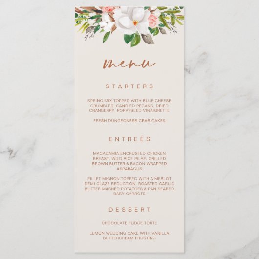 Boho Magnolia Menu Wedding Vrijgezellenfeest Meal  (Voorkant)
