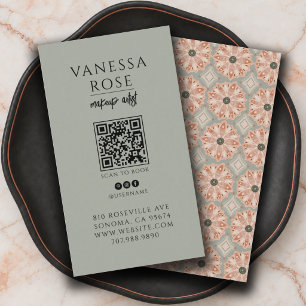 Boho Make-up Artiest QR Code Terracotta Sage Bloem Visitekaartje