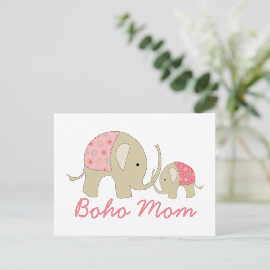 Boho Mam, Roze Elephant Briefkaart (Staand voorkant)