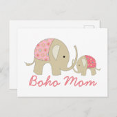 Boho Mam, Roze Elephant Briefkaart (Voorkant / Achterkant)