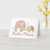 Boho Mam, Roze Elephant Kaart (Gele Bloem)