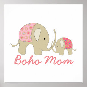 Boho Mam, Roze Elephant Poster