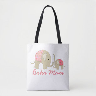 Boho Mam, Roze Elephant Tote Bag