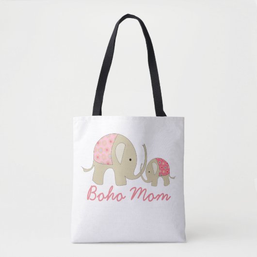 Boho Mam, Roze Elephant Tote Bag (Voorkant)