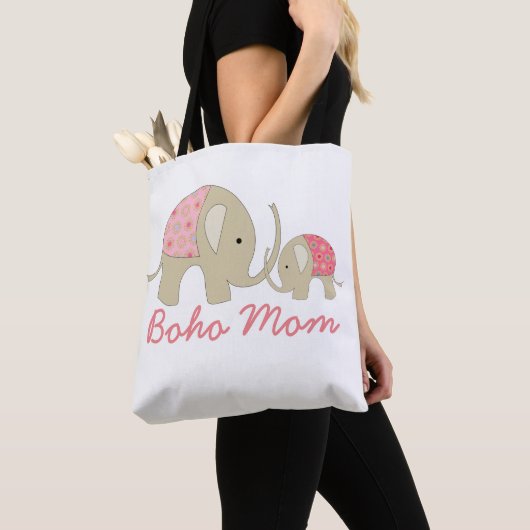 Boho Mam, Roze Elephant Tote Bag (Dichtbij)