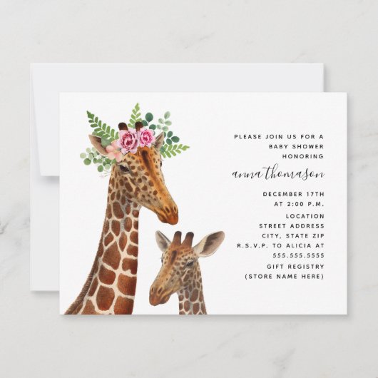 Boho Mama + Baby Giraffe Baby shower Kaart (Voorkant)