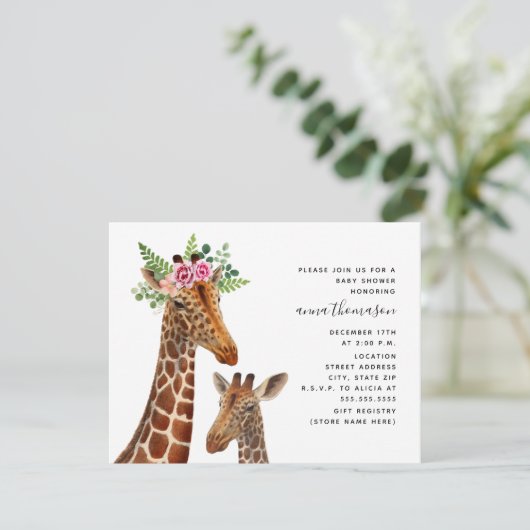 Boho Mama + Baby Giraffe Baby shower Kaart (Staand voorkant)