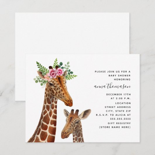 Boho Mama + Baby Giraffe Baby shower Kaart (Voorkant / Achterkant)